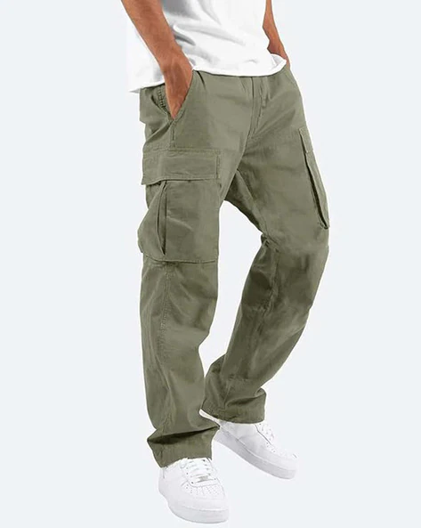 Men Relaxed Fit Cargo Pants with Drawstring Waist